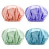 4Pcs Shower Cap for Women Reusable Double Layers Large Waterproof Bath Hat Lining EVA Shower Hair Protection Cover (A) view 1