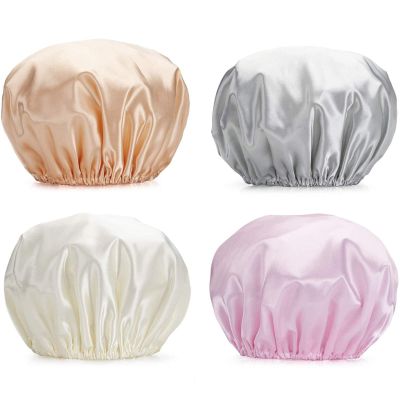 4Pcs Shower Cap for Women Reusable Double Layers Large Waterproof Bath Hat Lining EVA Shower Hair Protection Cover (B)