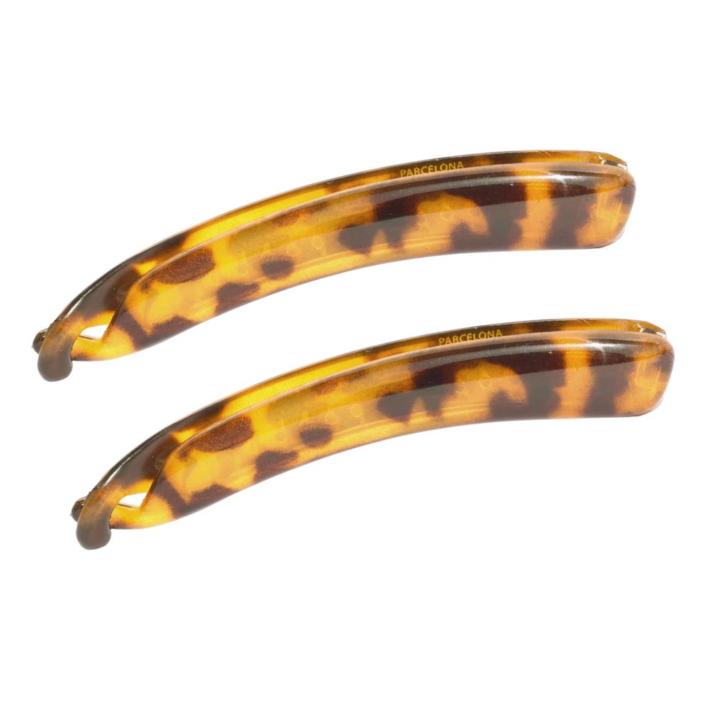 Parcelona French Small Savana Light Shell 3 Celluloid Set of 2 Ponytail Holder Banana Hair Clip for Fine Hair Flexible Ponytail Holder Hair Accessories for Women, Made in France