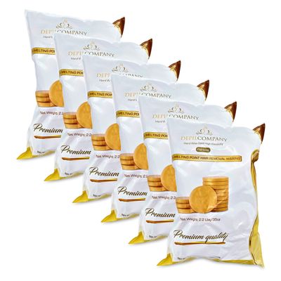 Depilcompany Gold, Natural Hard Hair Removal Wax, Low Melting Point, For Hair Removal Anywhere On The Body, 2.2 Pounds (6 Pack)