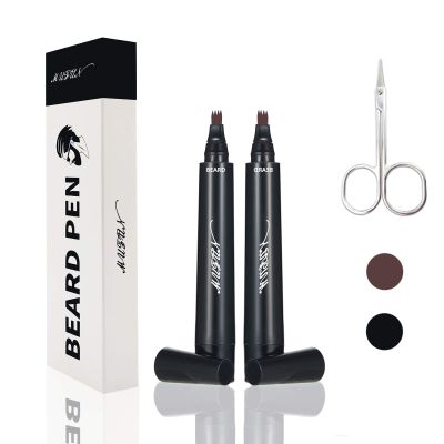 2PCS Beard Pencil Filler for Men - Sweat Proof, Water Resistance, Long Lasting & Natural Finish barber Pencil, Mustache Repair Shape(BROWN)