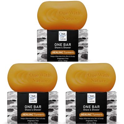 ONE Bar Turmeric Soap - 3 in 1 Shampoo, Face & Body Wash, Shave, 3 Pack