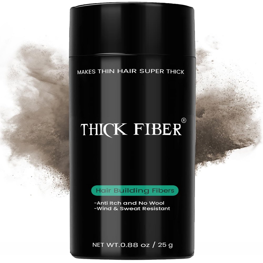THICK FIBER Hair Fibers for Thinning Hair & Bald spots (MEDIUM BROWN) - 25g Bottle - Conceals Hair Loss in Seconds - Hair Powder for Women & Men