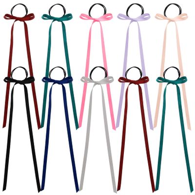 PAGOW 10 Pieces Long Silk Ribbon Hair Bands, Colourful Hair Scarf with Bow Silk Hair Ties, Satin Hair Scrunchies for Women Kids Girls