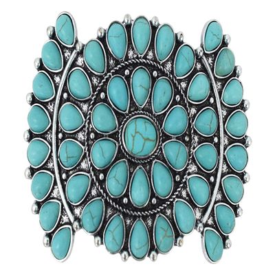 Skelapparel Southwest Bohemian Faux Blue Turquoise Squash Blossom Hair Barrette Boho Chic Accessory