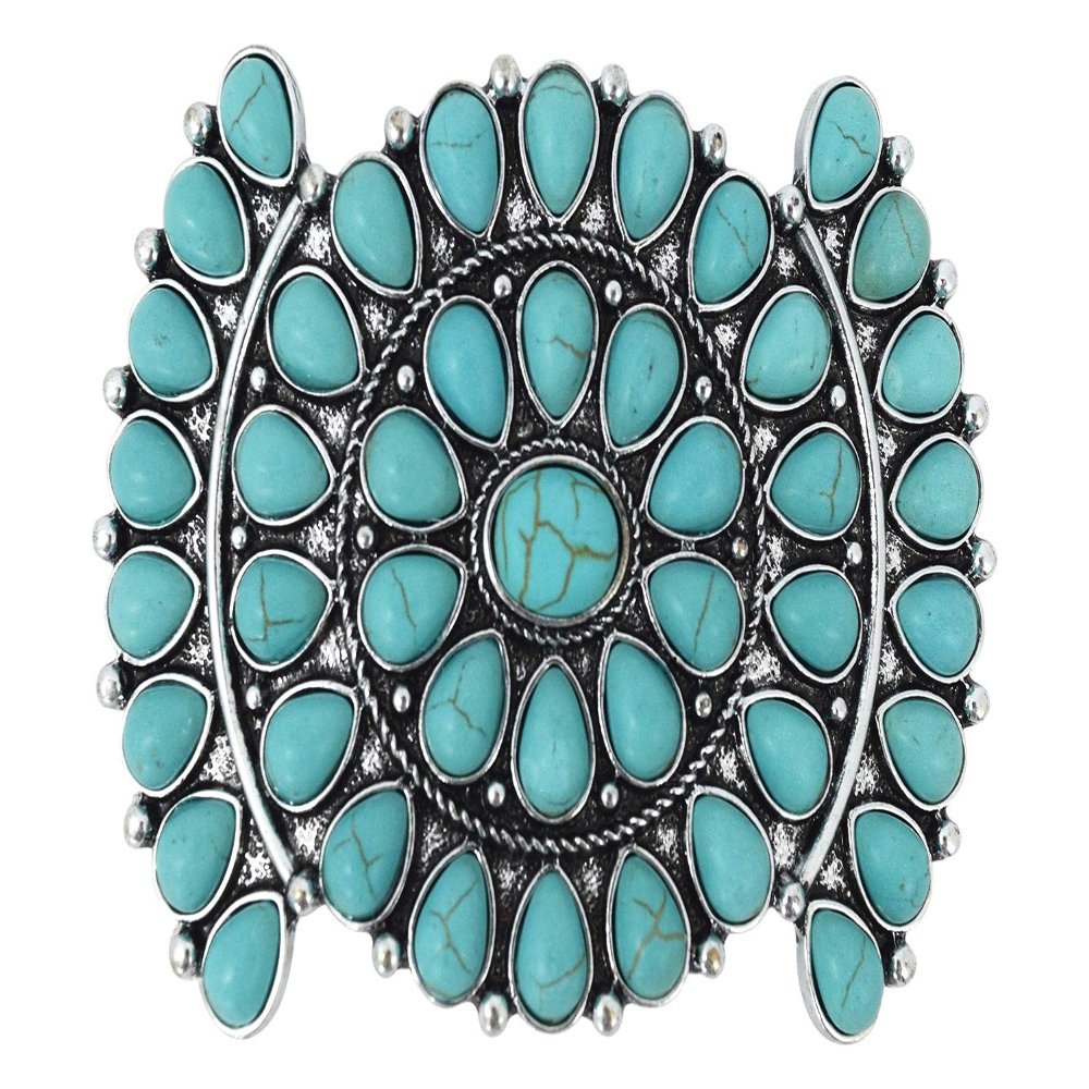 Skelapparel Southwest Bohemian Faux Blue Turquoise Squash Blossom Hair Barrette Boho Chic Accessory