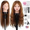 Mannequin Head with 80% Human Hair, TopDirect 24" Brown Real Hair Cosmetology Mannequin Head Hair Styling Hairdressing Practice Training Doll Heads with Clamp Holder and Tools view 2