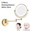 8 Inch Lighted Gold Makeup Mirror, Double Sided Magnification Mirror with LED Light, Extendable Wall-Mounted Vanity Shaving Mirror with Switch Plug,7x view 2