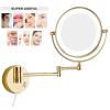 8 Inch Lighted Gold Makeup Mirror, Double Sided Magnification Mirror with LED Light, Extendable Wall-Mounted Vanity Shaving Mirror with Switch Plug,7x view 4