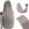 Hairro Clip in Hair Extensions 100% Human Hair Thin Grey 12 Inch Short Straight Human Hair Clip on Hairpieces 55g Machine Weft 8pcs 18 Clips for Women view 1