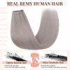 Hairro Clip in Hair Extensions 100% Human Hair Thin Grey 12 Inch Short Straight Human Hair Clip on Hairpieces 55g Machine Weft 8pcs 18 Clips for Women view 3