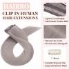 Hairro Clip in Hair Extensions 100% Human Hair Thin Grey 12 Inch Short Straight Human Hair Clip on Hairpieces 55g Machine Weft 8pcs 18 Clips for Women view 4