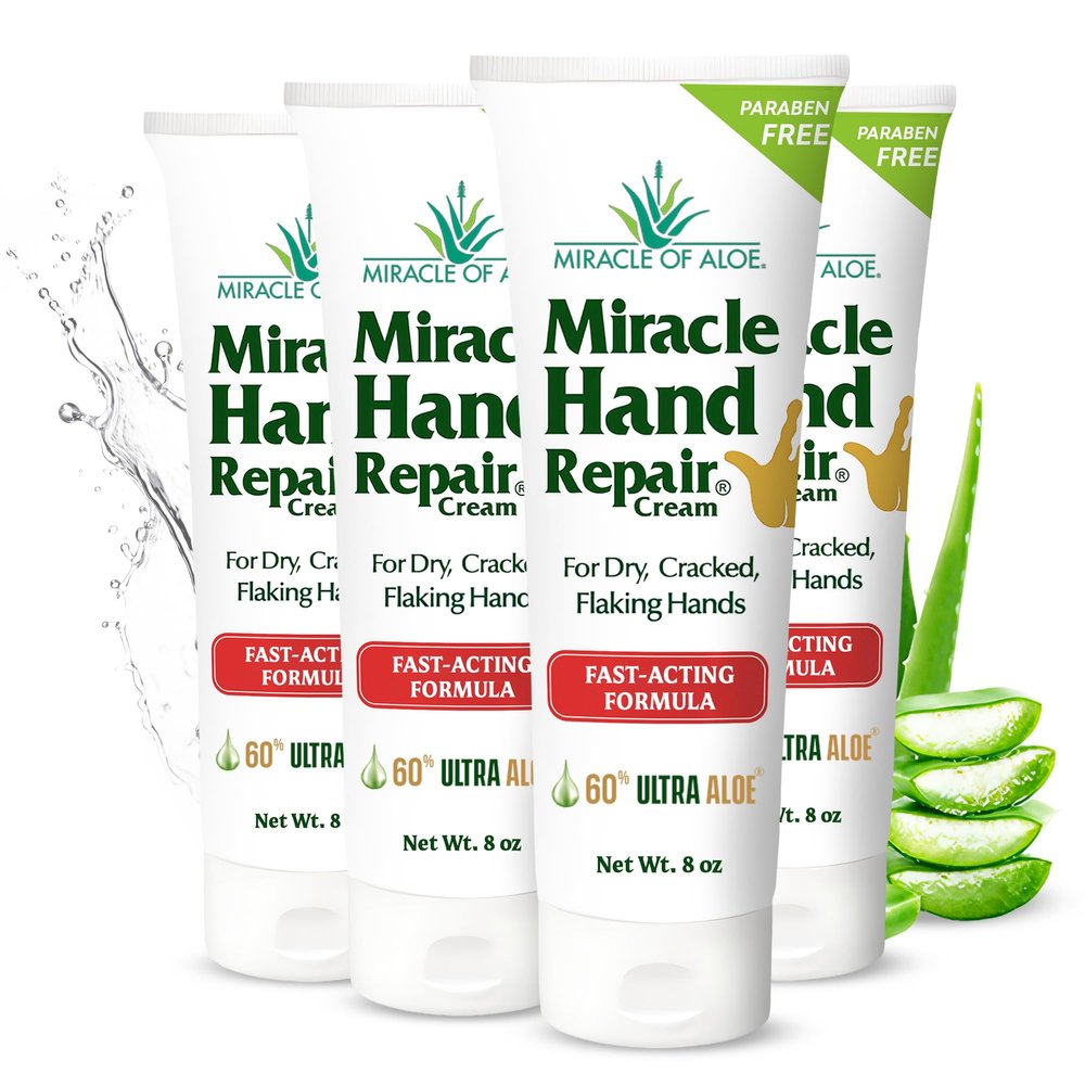 Miracle Hand Repair Cream for Dry Cracked Hands 8 oz Best Healing Hand Cream with 60% Aloe Vera - Non-Greasy Moisturizer for Working Hands - Fast Absorbing Lotion for Extremely Dry Skin (4-Pack)
