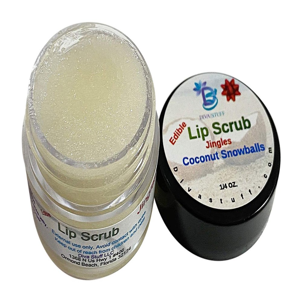Diva Stuff Ultra Hydrating Lip Scrub for Soft Lips, Gentle Exfoliation, Moisturizer & Conditioner,  oz - Made in the USA (JIngles Coconut Snowball)