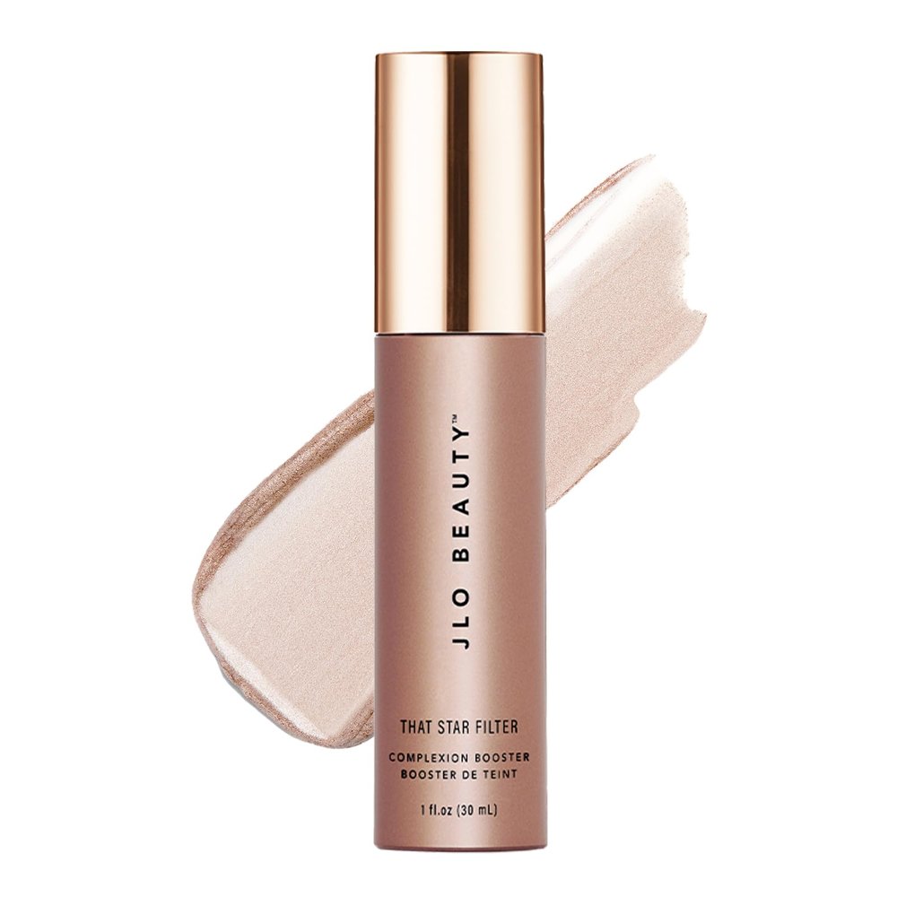 JLO BEAUTY Complexion Booster Highlighter & Bronzer for Face & Body, Lightweight Skin Care Makeup Primer with Vitamin E, Shimmer Skin Tint for Dewy Glow, That Star Filter, Pink Champagne, 1 Fl Oz