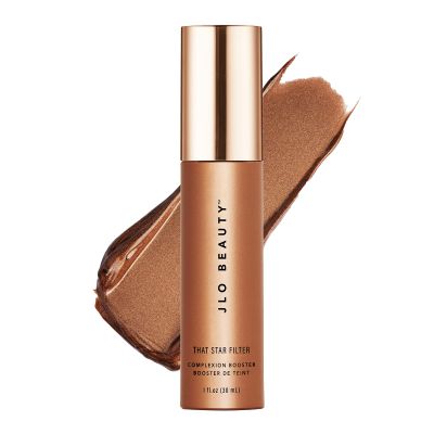 JLO BEAUTY Complexion Booster Highlighter & Bronzer for Face & Body, Rich Bronze, Lightweight Skin Care Makeup Primer with Vitamin E, Sheer Shimmer Skin Tint for a Dewy Glow, That Star Filter, 1 Fl Oz