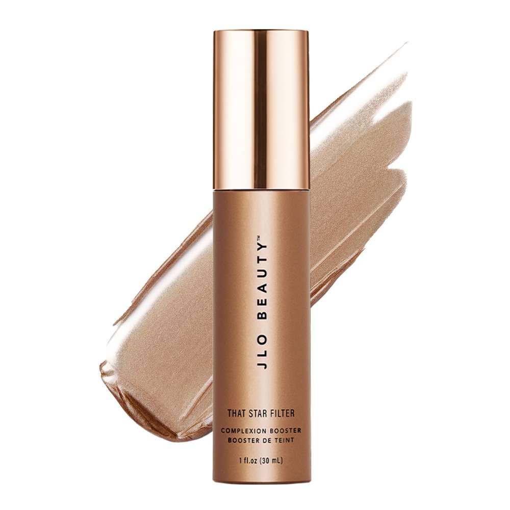JLO BEAUTY Complexion Booster Highlighter & Bronzer for Face & Body, Rose Gold, Lightweight Skin Care Makeup Primer with Vitamin E, Sheer Shimmer Skin Tint for a Dewy Glow, That Star Filter, 1 Fl Oz