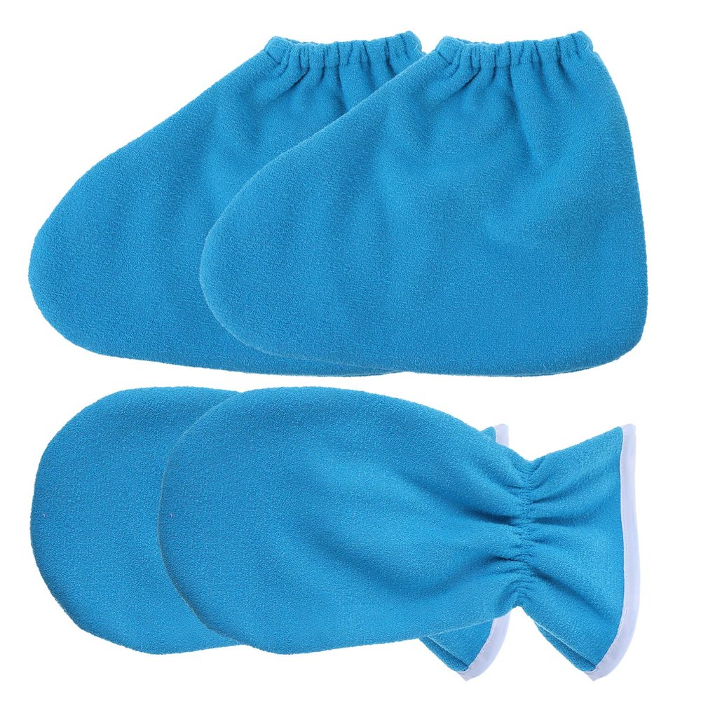 Lurrose 4Pcs Paraffin Wax Bath Gloves Bootie Paraffin Wax Work Hand Treatment Mitts Foot Spa Cover for Women Men Feet Hand Skin Care Therapy Blue