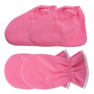 4pcs Essential Gloves Paraffin Wax Warmer Mittens Hand Gloves Heated Spa Mittens Foot Liners Paraffin Booties and Gloves Hot Wax Bath Gloves Work Pink Foot Wax Flannel