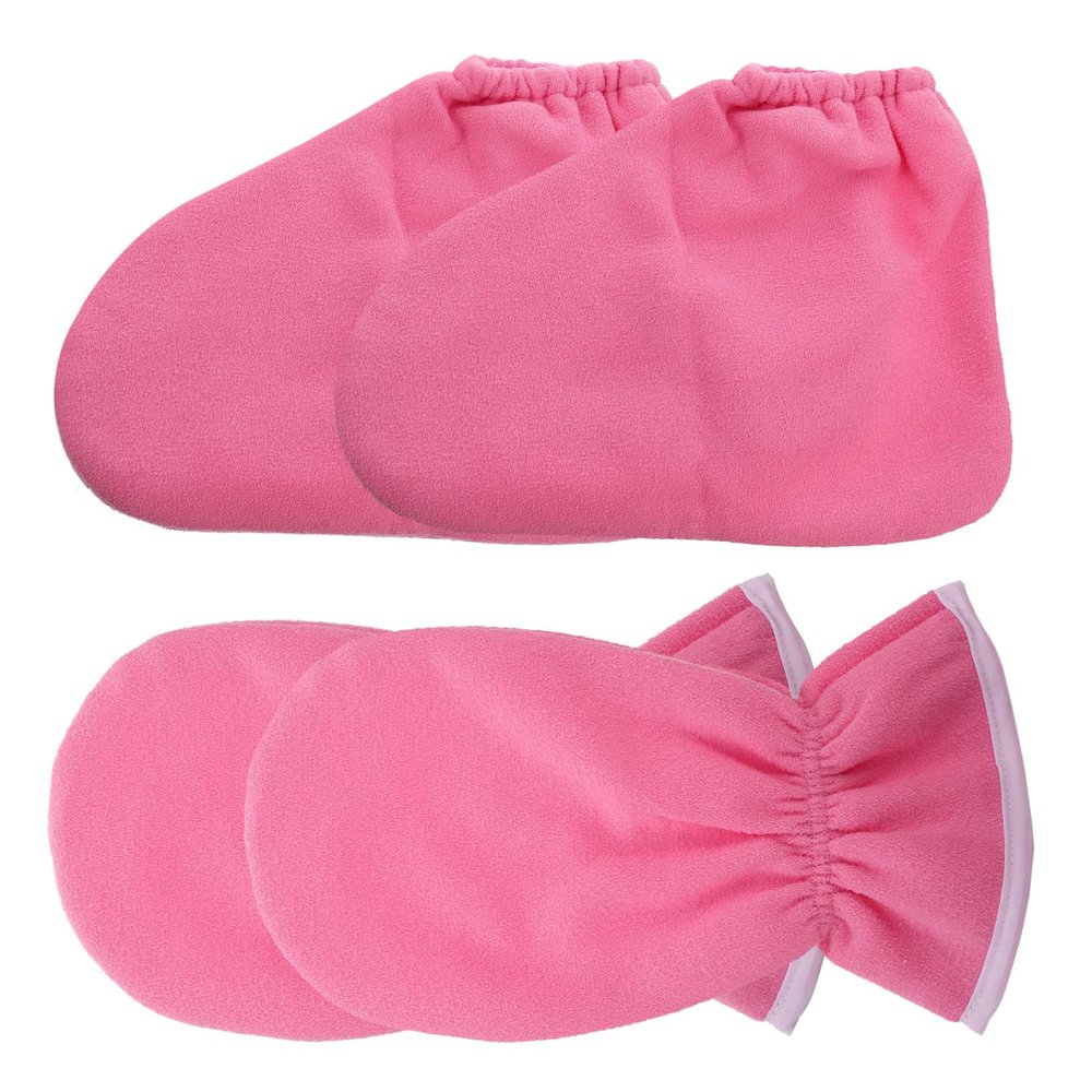 4pcs Essential Gloves Paraffin Wax Warmer Mittens Hand Gloves Heated Spa Mittens Foot Liners Paraffin Booties and Gloves Hot Wax Bath Gloves Work Pink Foot Wax Flannel