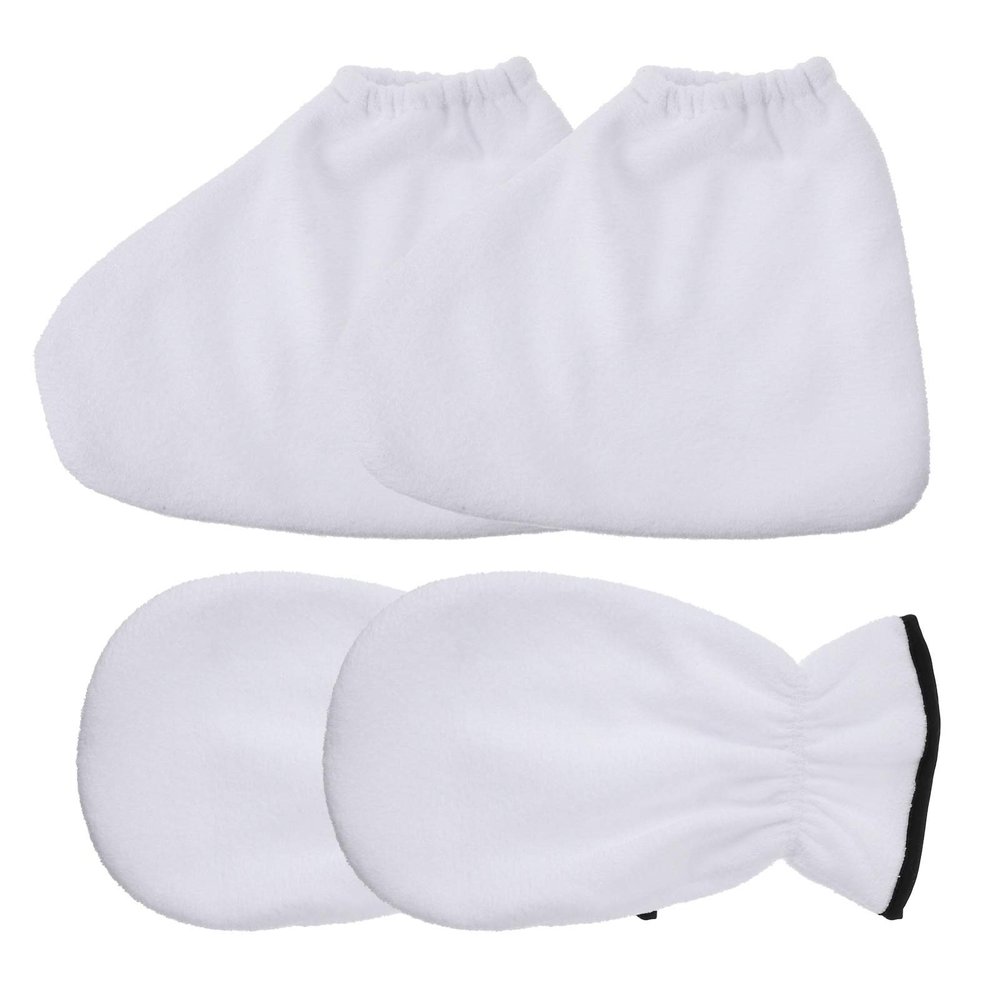 4pcs Essential Oil Gloves Paraffin Wax Mitts for Hand Gloves for Work Spa Paraffin Moisturizing Hand Gloves Wax Gloves Heated Foot Spa Polyester Women's Take a Bath White Sock