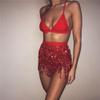 Aimimier Belly Dance Hip Skirt Sequins Tassel Scarf Multi-Layered Belly Belt Dance Wrap Rave Costume Performance Festival Dresses for Women (Red) view 4