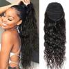 100% Human Hair Drawstring Ponytail Extension Water Wave in Natural Color 1B Corn Wave Ponytail Clip in Extensions for Black Women Full End Hair 18 Inch view 1