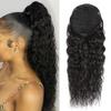 100% Human Hair Drawstring Ponytail Extension Water Wave in Natural Color 1B Corn Wave Ponytail Clip in Extensions for Black Women Full End Hair 18 Inch view 3