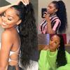 100% Human Hair Drawstring Ponytail Extension Water Wave in Natural Color 1B Corn Wave Ponytail Clip in Extensions for Black Women Full End Hair 18 Inch view 4