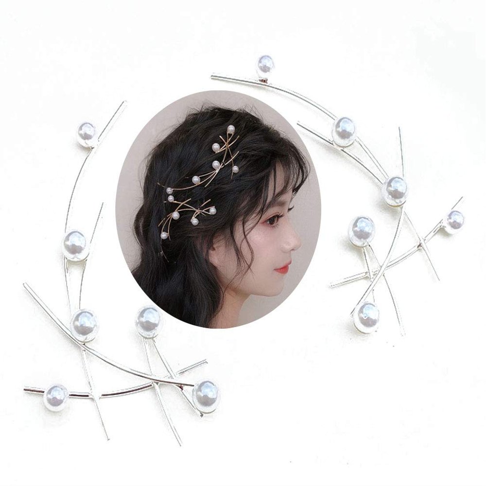 2Pcs Wedding Imitation Pearl Metal Tree Branch Hair Pin Hair Clips Bridal Hair Accessories for Women Lady (Silver)