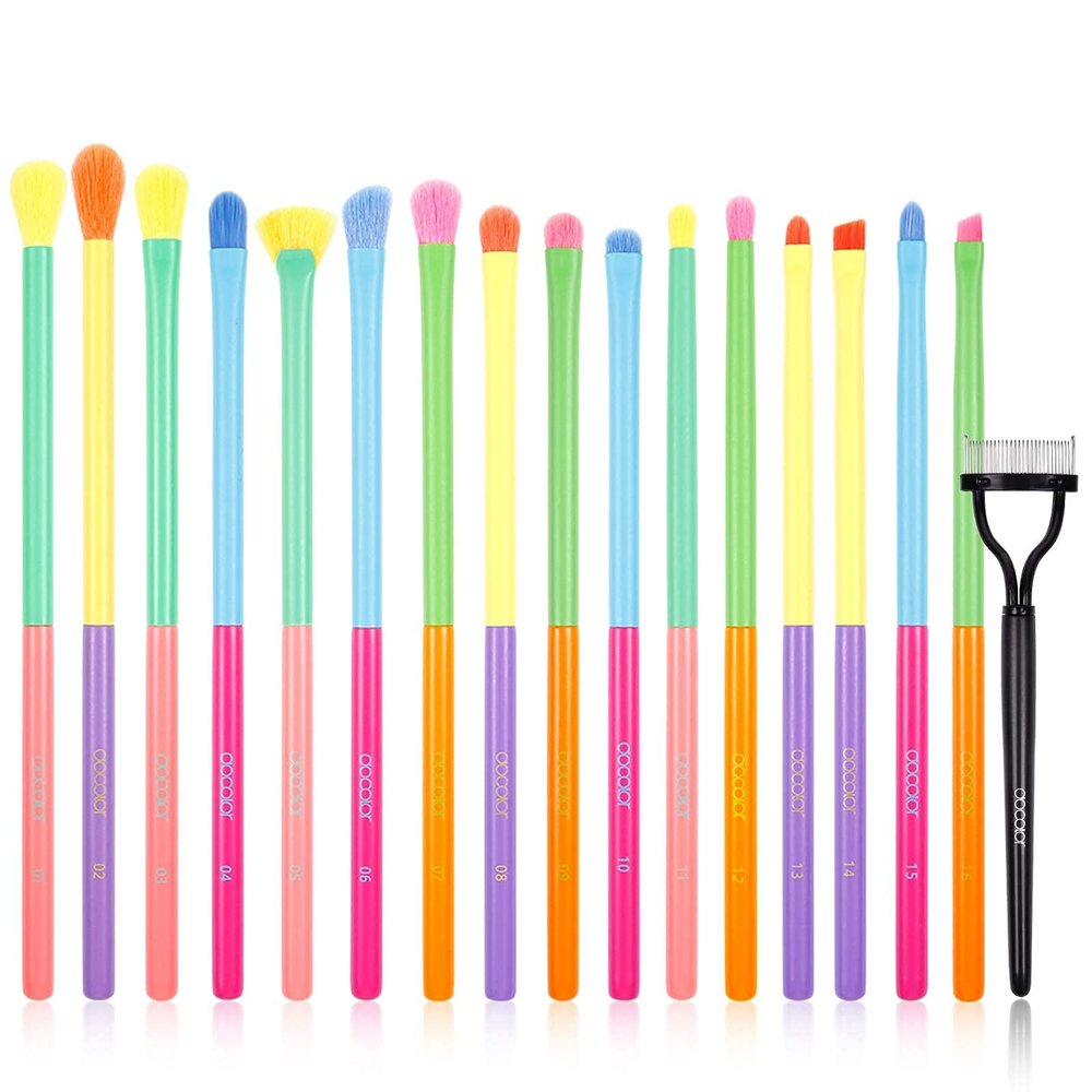 Docolor Eyeshadow Brushes 16 Pieces Colorful Eyeshadow Brush Set With Soft Synthetic Hairs and 1PCS Eyelash Comb Curler Eyelash Separator Mascara Applicator