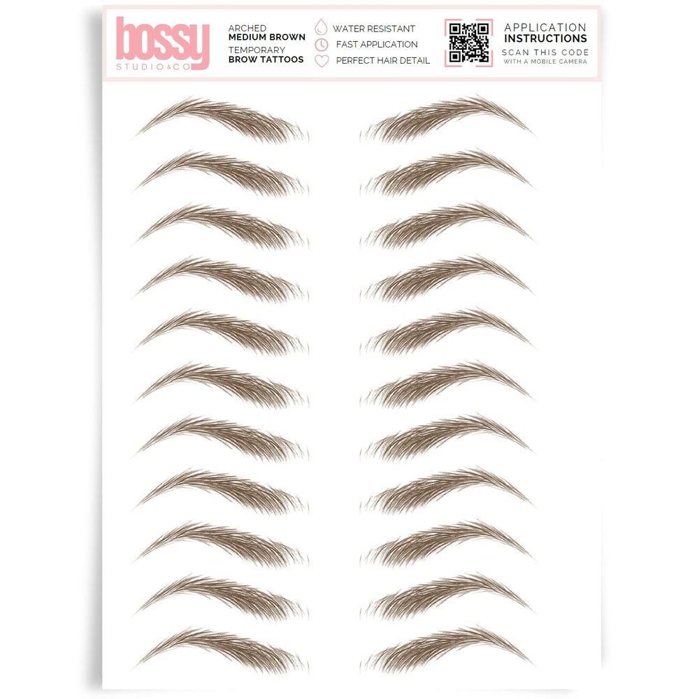Brows by Bossy Studio & Co Temporary Eyebrow Tattoos Waterproof Eyebrow Stickers, False Tattoos Hair Like Peel Off Instant Transfer Brow arched medium brown