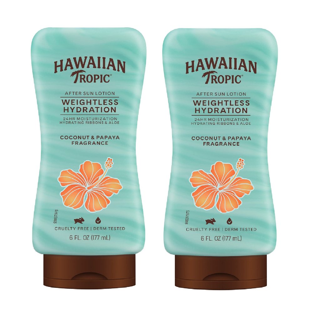 Hawaiian Tropic Weightless Hydration After Sun Lotion with Aloe, 6Fl Oz Twin Pack, Hawaiian Tropic Lotion, Moisturizing Lotion, After Sun Care, After Sun Moisturizer, 6Fl Oz each