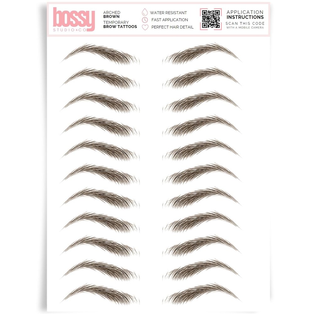 Brows by Bossy Studio & Co Temporary Eyebrow Tattoos Waterproof Eyebrow Stickers, False Tattoos Hair Like Peel Off Instant Transfer Brow arched brown