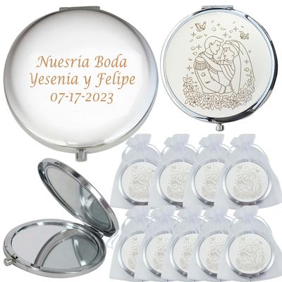 12 PCS Wedding Favors Personalized Engraved Compact Mirrors Anniversary Souvenir Elegant Gift Bulk