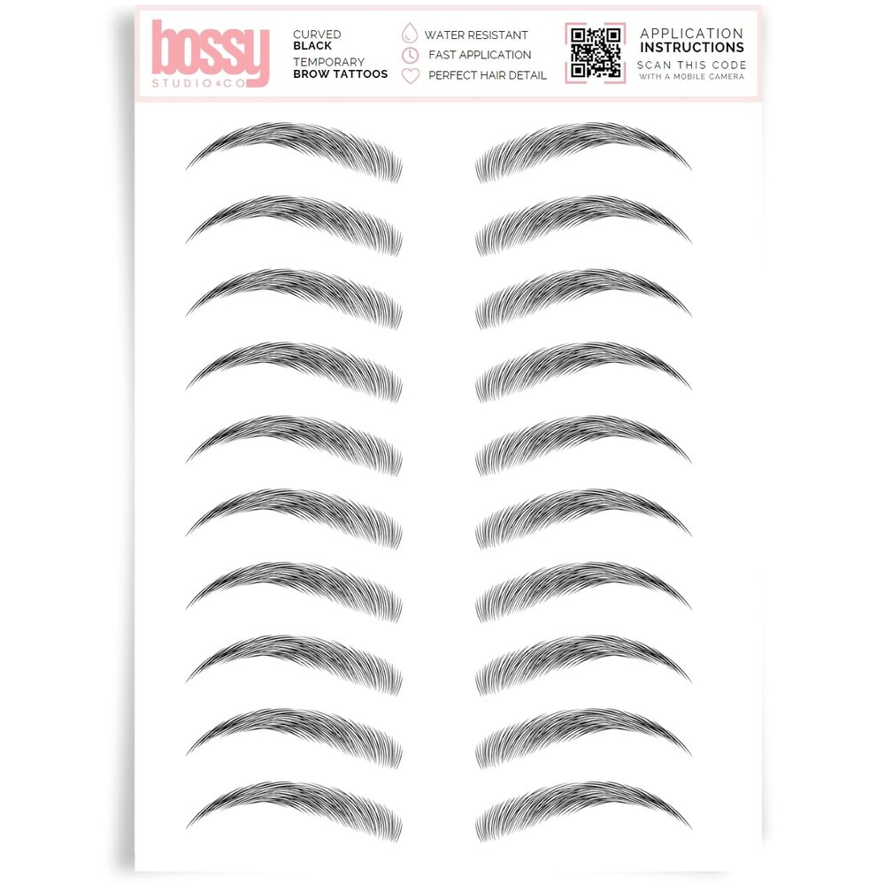 Brows by Bossy Studio & Co Temporary Eyebrow Tattoos Waterproof Eyebrow Stickers, False Tattoos Hair Like Peel Off Instant Transfer Brow curved black