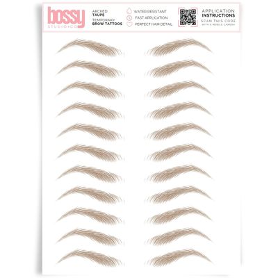 Brows by Bossy Studio & Co Temporary Eyebrow Tattoos Waterproof Eyebrow Stickers, False Tattoos Hair Like Peel Off Instant Transfer Brow arched taupe