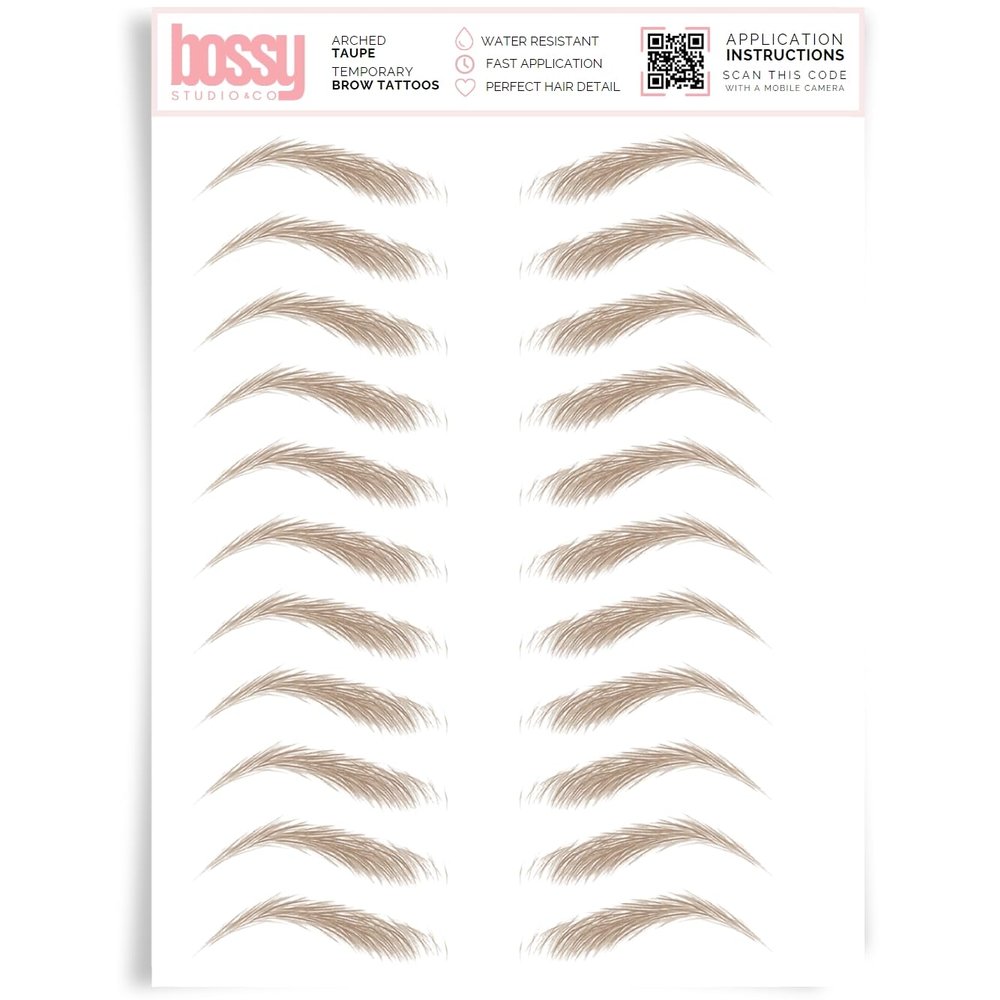 Brows by Bossy Studio & Co Temporary Eyebrow Tattoos Waterproof Eyebrow Stickers, False Tattoos Hair Like Peel Off Instant Transfer Brow arched taupe