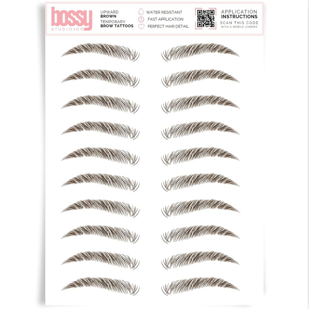 Brows by Bossy Studio & Co Temporary Eyebrow Tattoos Waterproof Eyebrow Stickers, False Tattoos Hair Like Peel Off Instant Transfer Brow upward brown