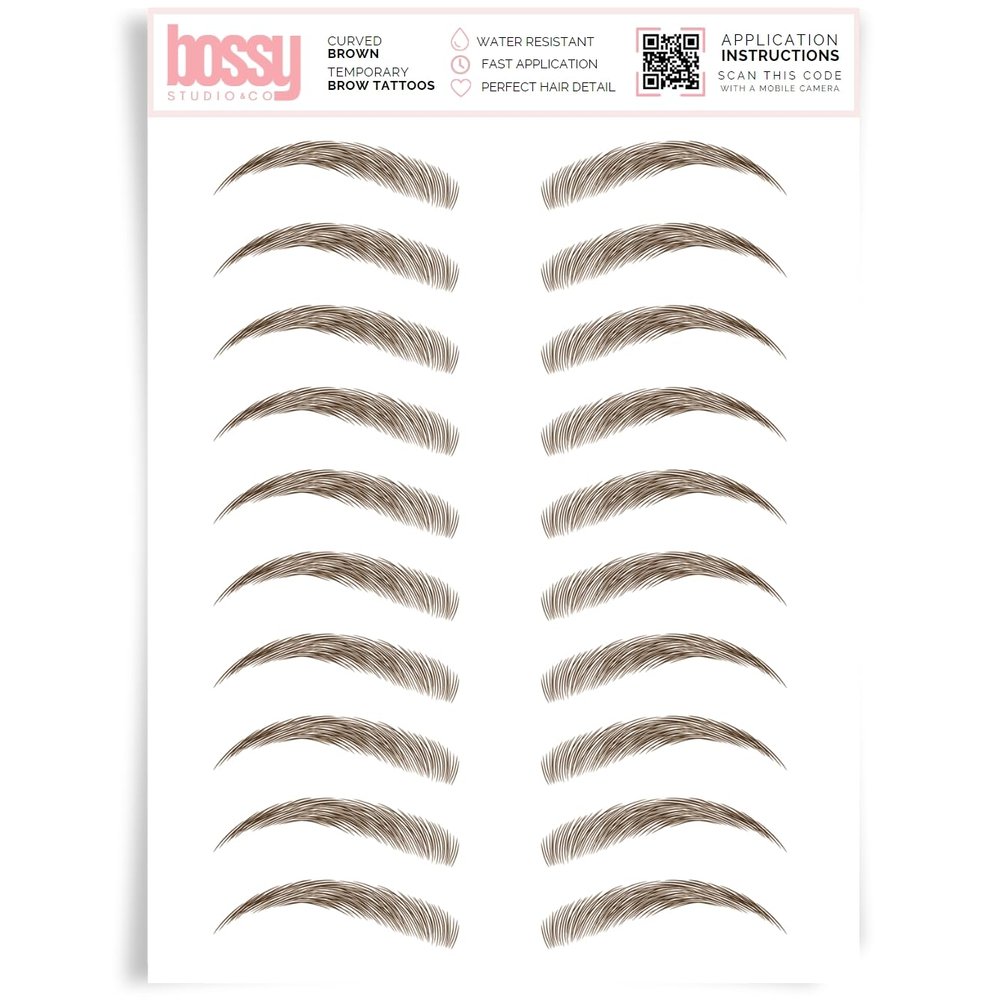 Brows by Bossy Studio & Co Temporary Eyebrow Tattoos Waterproof Eyebrow Stickers, False Tattoos Hair Like Peel Off Instant Transfer Brow curved brown