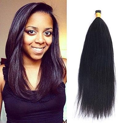 Coarse Yaki I Tip Human Hair Extension Yaki Straight Brazilian Virgin Hair Stick I Tip Hair African American Microlinks Fusion Hair Pre bonded 100Strands 100g (20inch 100strands, #1B(Natural Black))