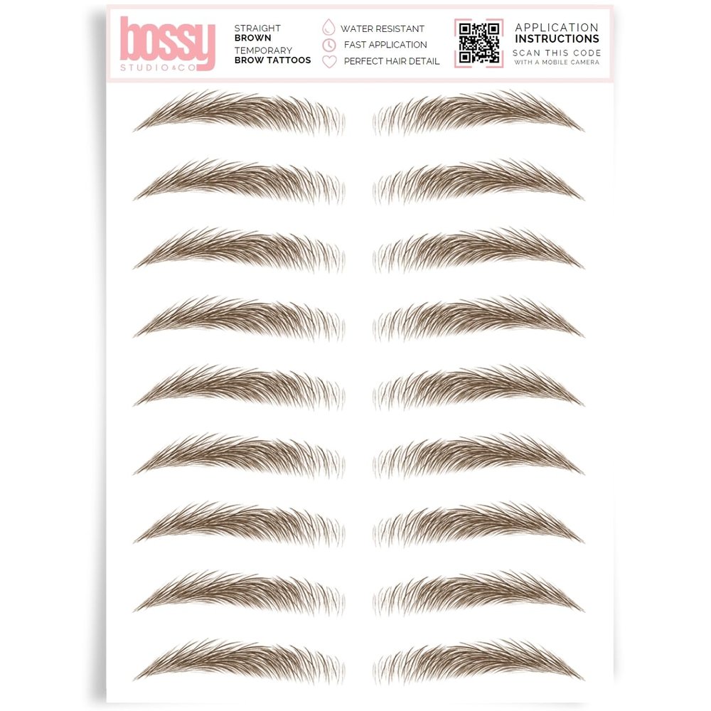 Brows by Bossy Studio & Co Temporary Eyebrow Tattoos Waterproof Eyebrow Stickers, False Tattoos Hair Like Peel Off Instant Transfer Brow straight brown