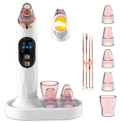 Blackhead Remover Pore Vacuum with Hot Compress-YONOY 2025 Upgraded Electric Face Cleaner Pore Extractor Pimple Extractor Acne White Heads Removal Tool with 5 Suction Head LCD Screen and Base