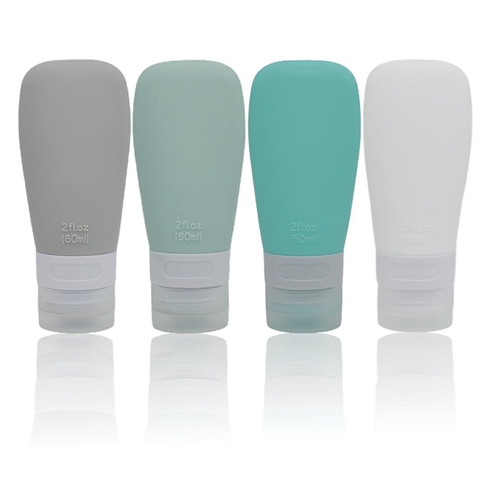 Vonpri Silicone Travel Bottles, Leak Proof Squeezable Refillable Travel Accessories Toiletries Containers Travel Size Cosmetic Tube for Shampoo Lotion Soap Liquids (2oz Grey/blue/white/green)