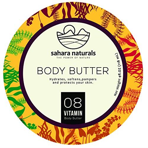 Sahara Naturals Vitamin Body Butter an All Natural, Ultra-Soft and Deliciously Fragrant Skin Care Body Cream and Facial Moisturizer 4oz