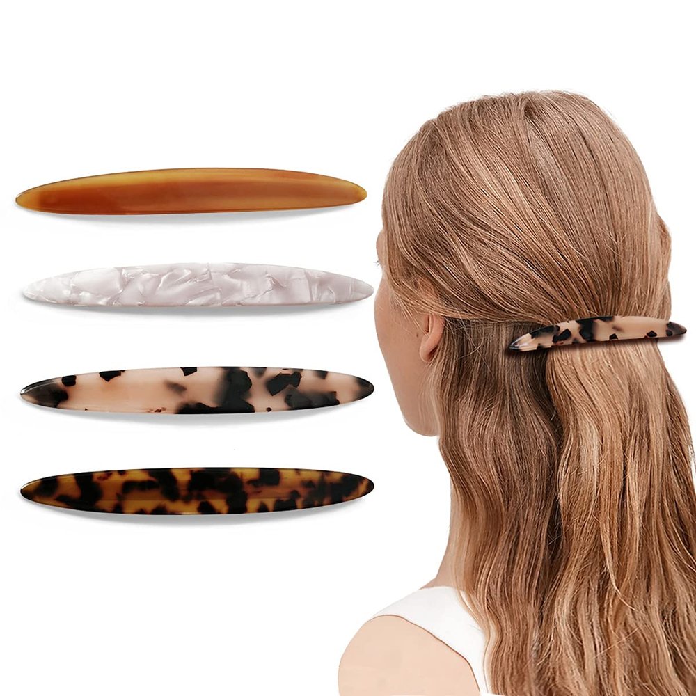 4 Pcs Large Hair Barrettes for Women Tortoise Shell Automatic Hair Barrettes for Thick Hair