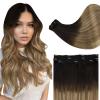 Full Shine Balayage Clip in Hair Extensions 12 Inch Hair Extensions Clip in Balayage Off Black Fading to Brown with Medium Blonde Remy Hair for Short Hair 3 PCS 60 Grams view 1