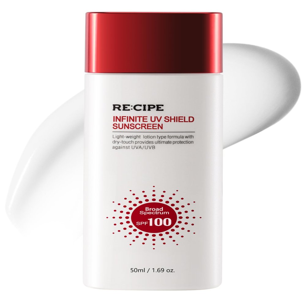 RE:CIPE Infinite UV Shield Sunscreen - Revitalizing & Moisturizing Face Sunscreen with SPF 100 Broad Spectrum - No White Cast Lightweight Dry-Touch Lotion for All Skin Types - Korean Skin Care 1.69 oz