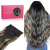 WENNALIFE Clip in Human Hair Extensions, 20 Inch 120g 7pcs Balayage Natural Black to Light Blonde Hair Extensions Clip in Human Hair Remy Clip in Hair Extensions Real Human Hair Double Weft view 1