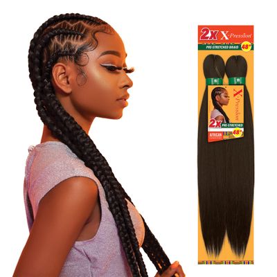 Sensationnel X-pression prestretched braiding hair - 2x braid 48 inch all kanekalon flame retardant synthetic braid for box braids and twists (1 pack, T1B/BLU)